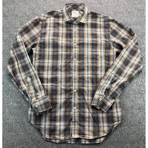 Billy Reid Shirt Mens Size M Plaid Long Sleeve Offset Pocket Button Up